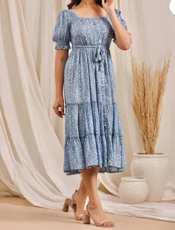 blue muslin dress Navy Blue Muslin Long Tunic Dress main image 1