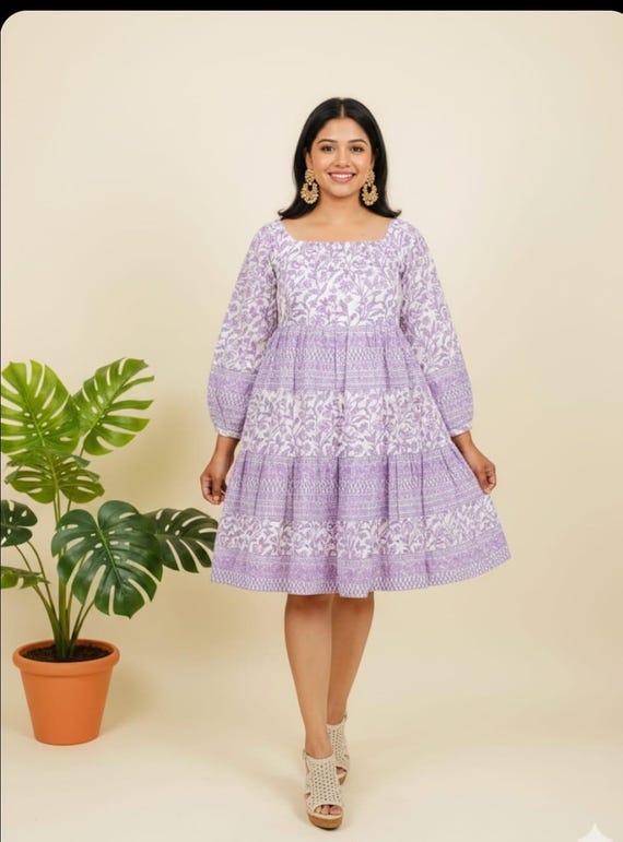 Exquisite Ivory/Lavender Cotton dress |Shipped from California