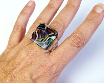 Sobral Carre Cacos Night Inclusion Artist Made Statement Ring Size 8.25