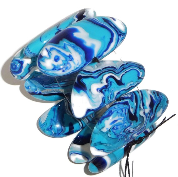 Sobral Onda Reversible Large Marbled Blue Beads A… - image 3