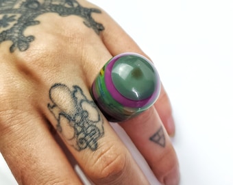 Sobral Pop Art Olho Grego Rare Deep Hues Stripe Greek Eye Artist Made Statement Ring Size 6.75