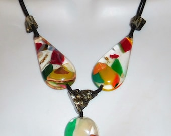 Sobral Vulcano Mix Colorful Inclusion Large Pendant Artist Made Necklace