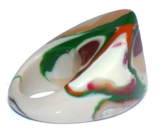 Sobral Gorky Gotejado Cerrado Marbled Earthy Hues Artist Made Statement Ring Size 6.75 View 6