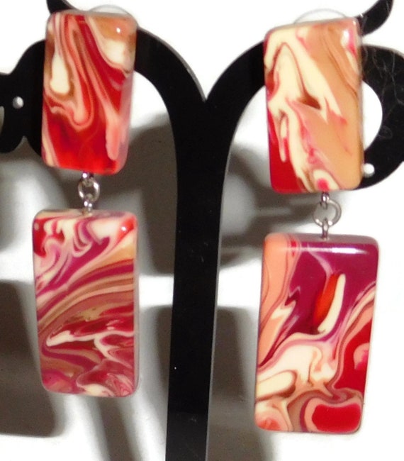 Sobral Gorky Lee Red & Pink Marbled Dangling Arti… - image 7