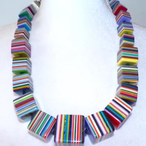 Sobral Pop Art K Day Multicolor Stripes Cube Large Bead Artist Made Necklace