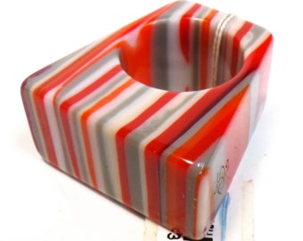 Sobral Rare Pop Art Leda Orange Programado Stripe Artiste Made Bague Taille 7,25