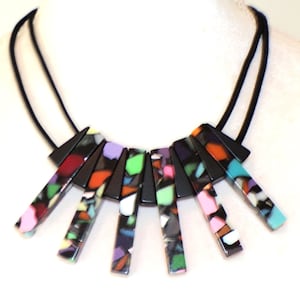 Sobral Art Deco Hollywood Black Mosaic Inclusion Artist Made Bead Necklace
