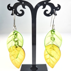 Sobral Retired Choisy Clear Honey & Green Large Leaf Beads Artist Made Earrings