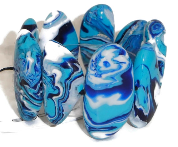 Sobral Onda Reversible Large Marbled Blue Beads A… - image 6