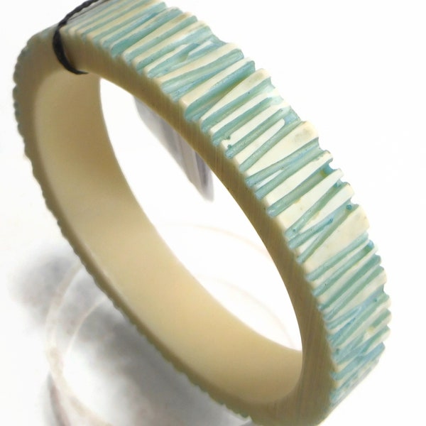Sobral Retired Estriada PR14 Pastel Blue & Off White Artist Made Bangle Bracelet