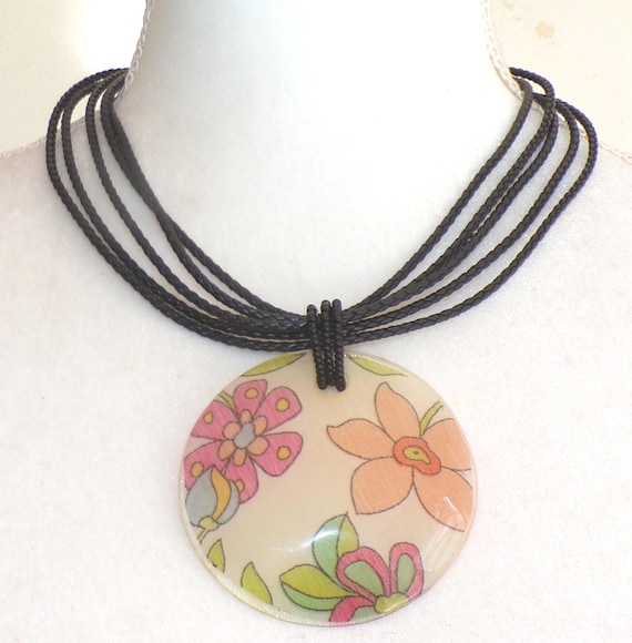 Sobral Atelie Tecido Mila Floral Fabric Inclusion Artist Made Pendant Necklace