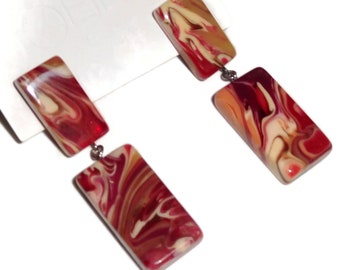 Sobral Gorky Lee Red & Pink Marbled Dangling Artist Made Post Earrings