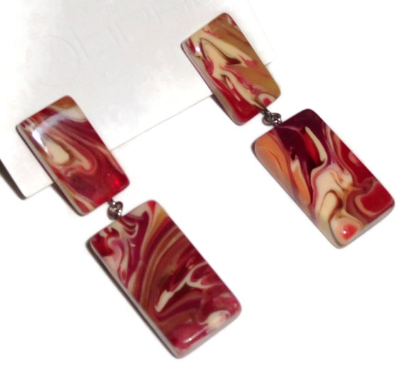 Sobral Gorky Lee Red & Pink Marbled Dangling Arti… - image 1