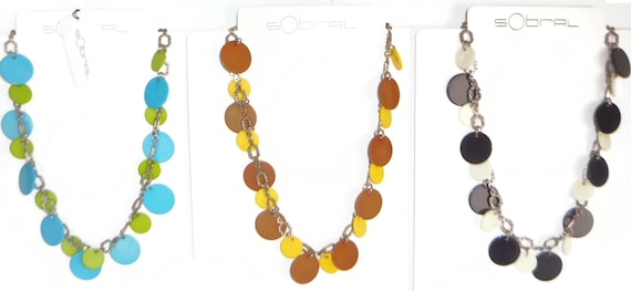 Sobral Fichas N34 Charm Disks on Silver Tone Chai… - image 1