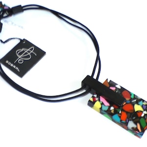 Sobral Art Deco Van Alllen Black Mosaic Inclusion Artist Made Pendant Necklace