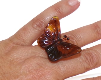 Sobral Rare Retired Detailed Brown Butterfly Artist Made Ring Size 7.75