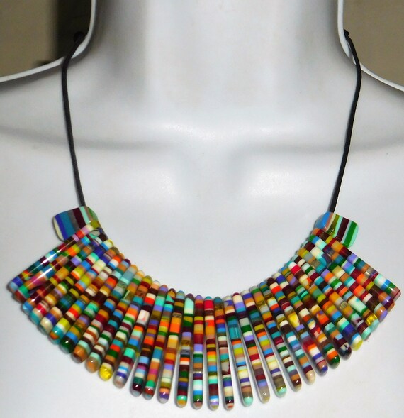Sobral Magazine Nylon Rainbow Stripe Bead Necklace
