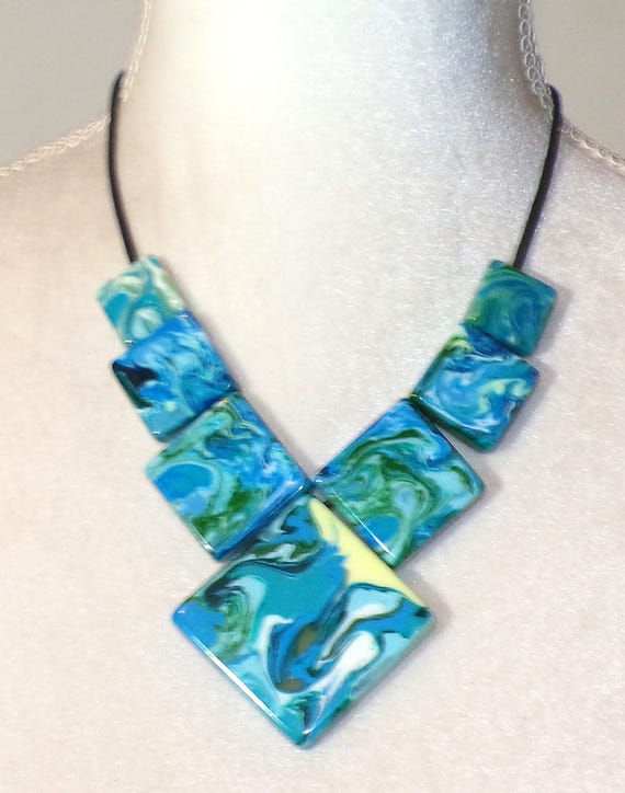 Sobral Pollock Jackson Gorky Blue Green Marbled Beads Artist Made Necklace