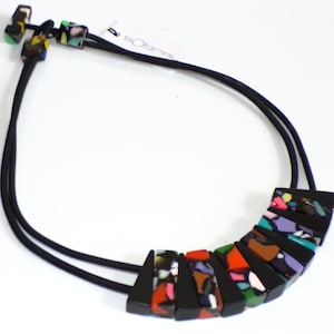 Sobral Art Deco Asteca Black Mosaic Inclusion Artist Made Bead Necklace