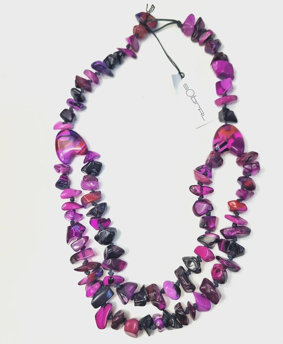 Sobral Orient Express Zambia Purple Mix 47" Bead Artist Made Necklace