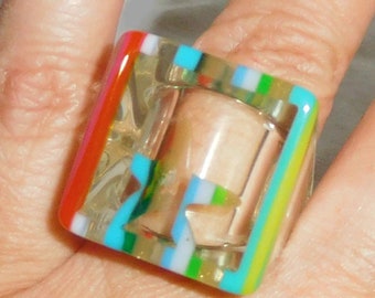 Sobral Rio+20 Estrela Rainbow Stripe Star Artist Made Statement Ring Size 7
