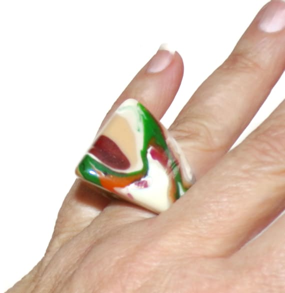 Sobral Gorky Gotejado Cerrado Marbled Earthy Hues Artist Made Statement Ring Size 6.75