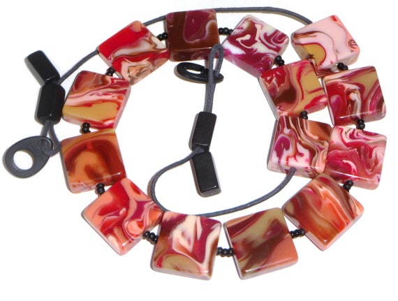 Sobral Red Gorky Catedral Marbled Square Bead Art… - image 5