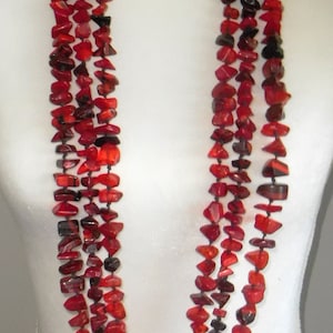 Sobral Fragments Poti Red Mix Bead 51&quot; Long Runway Style Artist Made Necklace