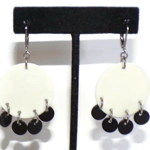 Sobral Fichas N48 C/4 Fichas Off White & Black Dangling Disks Artist Made Earrings