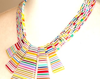 Sobral Candy Pop Kleps White & Bright Stripes Beads Artist Made Necklace