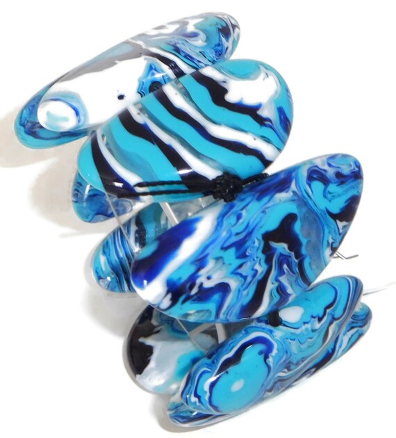 Sobral Onda Reversible Large Marbled Blue Beads A… - image 4