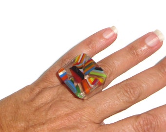 Sobral Carre Cacos Day Mosaic Inclusion Artist Made Statement Ring Size 6.75