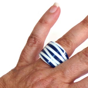 Sobral Marine Listrada Navy Blue & White Stripes Artist Made Ring Size 7.5