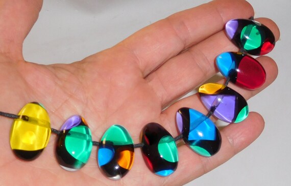 Sobral Vitrais Relevo Colorful Patterns Oval Bead… - image 7