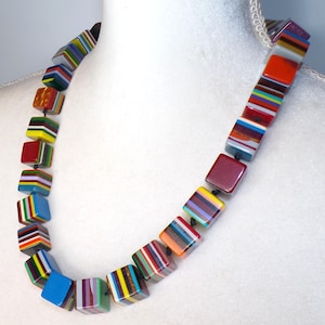 Sobral Pop Art Popinho Day Striped Cubes Artist Made Statement Necklace