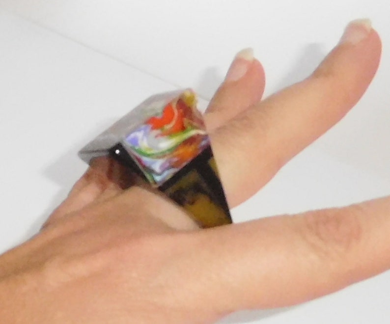 Sobral Pop Art Carre Patchwork Alto Runway Style Ring Size 8 Brazil Import