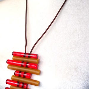 Sobral Cilindros Red & Faux Tortoise Cylinder Beads Artist Made Pendant Necklace