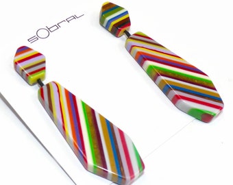 Sobral Pop Art Optical Aborigene Day Stripe Artist Made Dangling Post Earrings