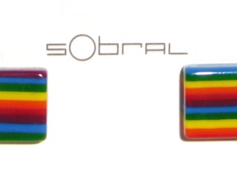 Sobral Pop Pride Quadradinho LGBTQ Rainbow Flag Stripe Artist Made Post Earrings