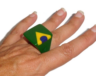 Sobral Classico Carre Grande Limited Edition Brazil Flag Artist Made Ring