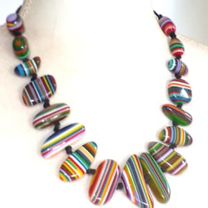 Sobral Newanderthal Multicolor Stripes Pop Art Beads Artist Made Necklace