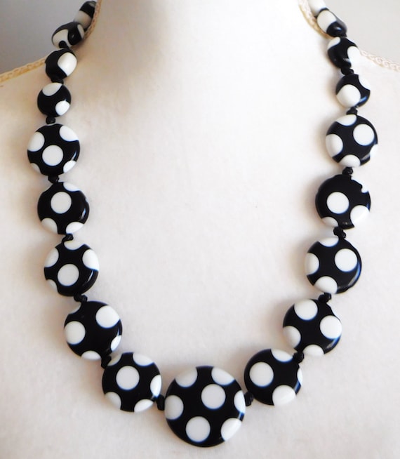 Sobral Dots White Polka Dots on Black Beads Artis… - image 1