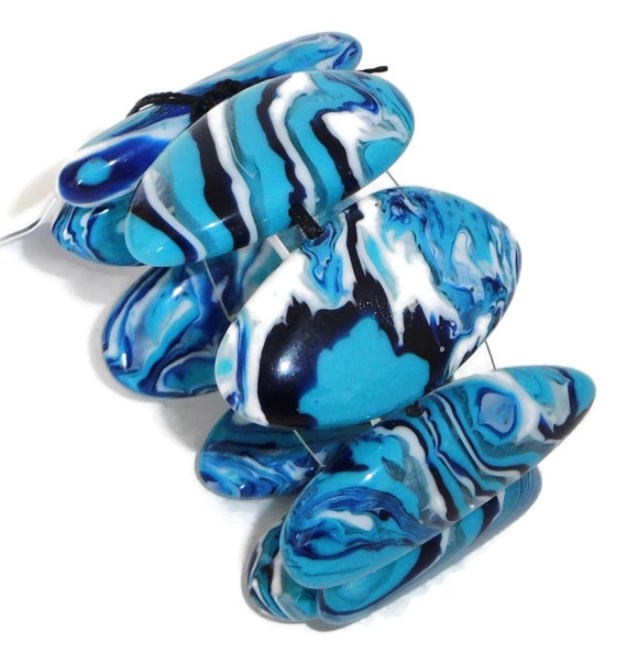 Sobral Onda Reversible Large Marbled Blue Beads A… - image 2