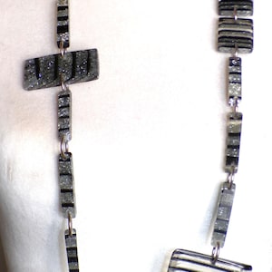 Sobral Glamour Silver Glitter & Black Striped Beads Artist Made Statement Necklace