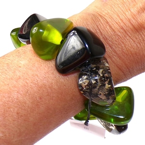 Sobral Mix Preto, Algas e Cana Diamantes Large Bead Artist Made Stretch Bracelet
