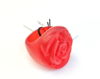 Sobral Classicos Rosa Frost Matte Red Rose Flower Artist Made Ring