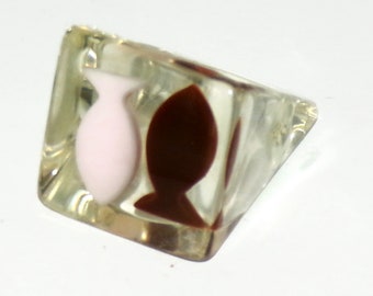 Bague d'artiste rare rose et marron à la retraite avec inclusion de poissons Sobral, taille 9,25