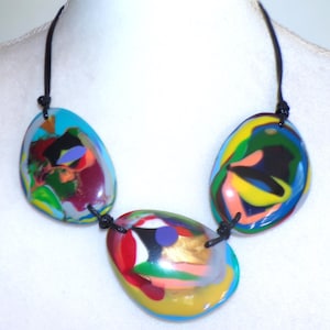 Sobral Ebony New Stone Kandinsky 3 Bead Artist Made Reversible Necklace