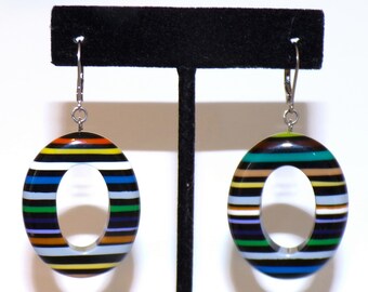 Sobral Rare Pop Art Elos Night Stripe Dangling Hoop Artist Made Earrings