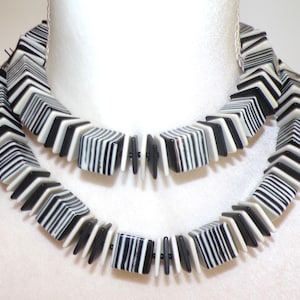 Sobral Black & White Pop Art Popinho Fichas Mix Striped Beads Artist Made Long Necklace